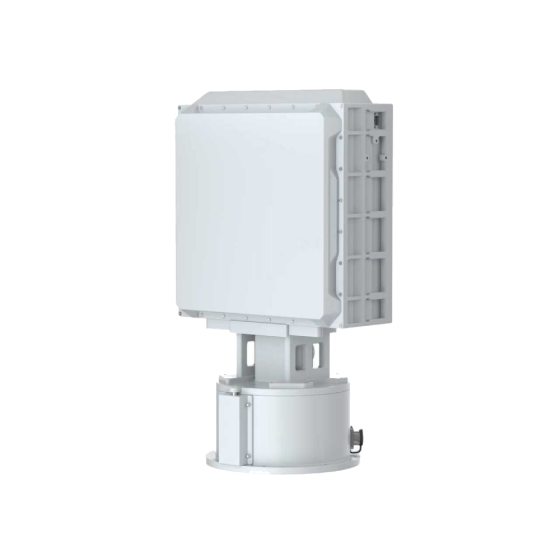Diagonal side view of the low-altitude detection radar, illustrating its sleek design and advanced radar array for accurate detection of aerial threats.